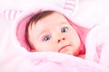 Baby girl in pink bathrobe. Royalty Free Stock Photo