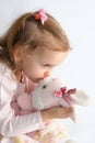 Baby girl and pink bunny