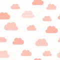 Baby girl pink clouds pattern background. Vector baby shower, Valentine and birthday or wedding greeting card cloud pattern