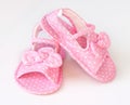 Baby girl pink infant pair summer shoes. Royalty Free Stock Photo