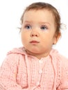 Baby girl in pink woolen sweater