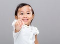 Baby girl point to front Royalty Free Stock Photo