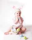 Baby girl in a rabbit hat Royalty Free Stock Photo