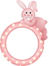 Baby girl round frame bunny