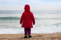 Girl on beach in windy day