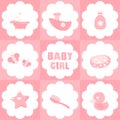 Baby girl - set of pink shower symbols Royalty Free Stock Photo