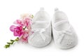 Baby girl shoes with pink flowers Royalty Free Stock Photo