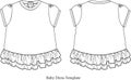 Baby girl short sleeve dress template.Baby dress sketch vector illustration