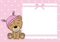 Baby girl shower card. Bear with a nightcap Royalty Free Stock Photo