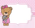 Baby girl shower card. Cute bear with teddy. Royalty Free Stock Photo