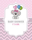 Baby girl shower card. cute koala with balloons Royalty Free Stock Photo