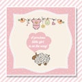 Baby girl shower card with little sheep