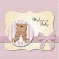 Baby girl shower card with little teddy bear Royalty Free Stock Photo