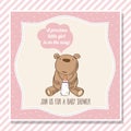 Baby girl shower card with little teddy bear Royalty Free Stock Photo