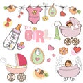 Baby girl shower elements set Royalty Free Stock Photo