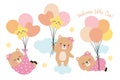 Baby Girl Shower Cute Baby Girl Bear with Balloons Cartoon Vector Illustration Royalty Free Stock Photo