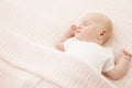 Baby Girl Sleep in Bed, Sleeping New Born Child on Pink Blanket Royalty Free Stock Photo