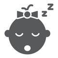Baby girl sleep glyph icon, child and face, girl sign, vector graphics, a solid pattern on a white background.