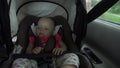 Baby Girl Sleeping in Child Car Seat. Royalty Free Stock Photo