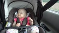 Baby Girl Sleeping in Child Car Seat. Royalty Free Stock Photo