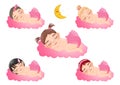 Baby Girl Sleeping Collection Cartoon Character Vector