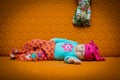 Baby girl sleeping on a couch Royalty Free Stock Photo