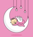 Baby girl sleeping on the moon Royalty Free Stock Photo