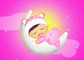 Baby girl sleeping on the moon Royalty Free Stock Photo