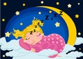 Baby girl sleeping in the moon Royalty Free Stock Photo