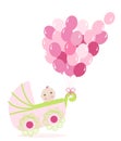Baby girl stroller with balloon. Baby shower greeting card Royalty Free Stock Photo