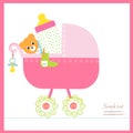 Baby girl stroller with bottle, soother, socks vector