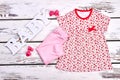 Baby-girl summer garment, accessories. Royalty Free Stock Photo