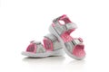 Baby girl summer sandals on white background. Kid sport shoes Royalty Free Stock Photo