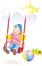 Baby girl on swing. Vector Royalty Free Stock Photo