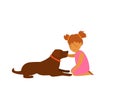 Baby girl teasing a dog cute vector illustration Royalty Free Stock Photo