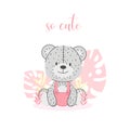 Baby girl teddy bear in pink and brown. Cute vector