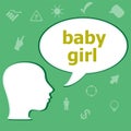 Baby girl text on digital touch screen. social concept . Head with speech bubble