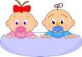 Baby girl (Thumbelina) with red bow and boy Royalty Free Stock Photo