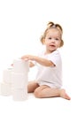 Baby girl with toilet paper Royalty Free Stock Photo