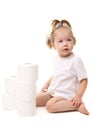 Baby girl with toilet paper Royalty Free Stock Photo