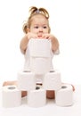 Baby girl with toilet paper Royalty Free Stock Photo