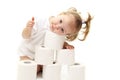 Baby girl with toilet paper Royalty Free Stock Photo