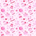 Baby girl toys vector seamless pattern