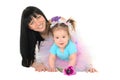 Baby girl in tutu holding hands tulip for Mom Royalty Free Stock Photo