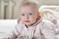 Baby girl wearing pink bathrobe Royalty Free Stock Photo