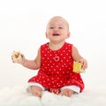 Baby Girl on White Blanket with Stork Bite on Upper Lip Royalty Free Stock Photo