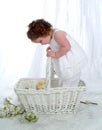 Baby Girl in Wicker Basket Royalty Free Stock Photo