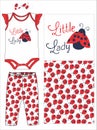 baby girls bodysuit with pant hairband lady bug print vector