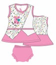 baby girls frocks with panty teddy print vector art Royalty Free Stock Photo