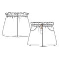 Baby Girls Short Skirt fashion flat sketch template. Technical Fashion Illustration. Woven CAD. Paperbag elastic waist